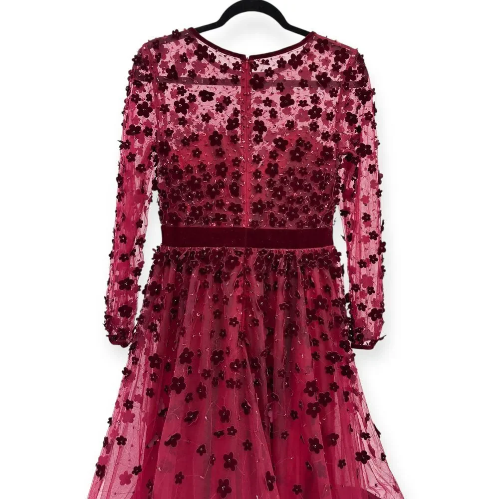 Mac Duggal Embellished Illusion High Neck Long Sleeve Fit & Flare Dress - Size 6 - Picture 11 of 16